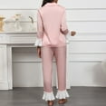 thumbnail image 6 of Womens Pajama Sets Long Sleeve Button Down Shirts and Ruffles Bottoms with Pockets Loungewear Soft Comfy Homewear Pj Sets for Woman, 6 of 8