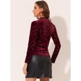 thumbnail image 3 of Blusa de mujer de terciopelo con cuello redondo y manga larga con estrellas brillantes metálicas borgoña M, 3 of 5