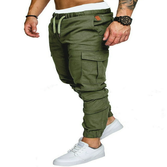 PENGXIANG Men‘s Cargo Pants Casual Drawstring Elastic Waist Relaxed Fit Long Jogger Cargo Trousers