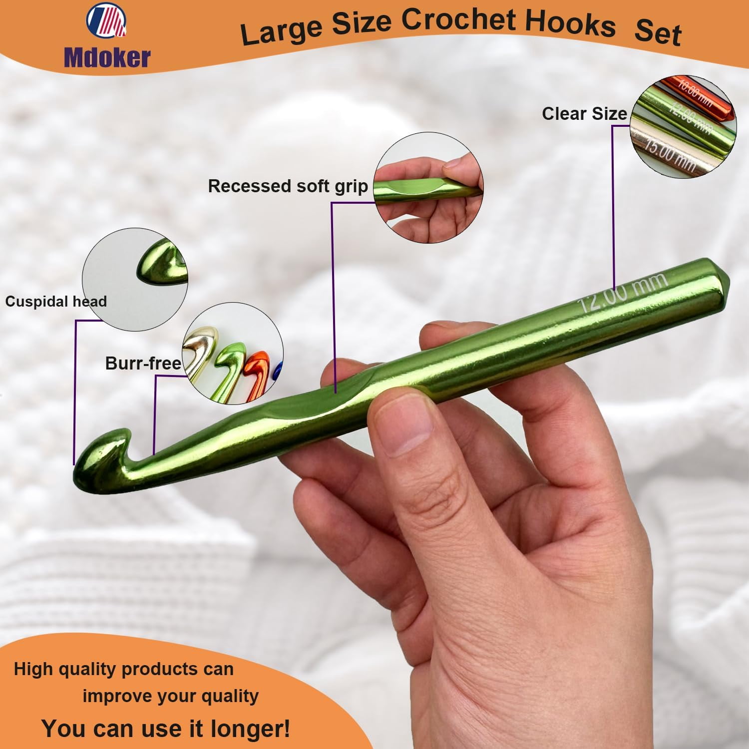 21pcs Huge Crochet Hook Set,Large Size 15mm 12mm 10mm 9mm 8mm 7mm Aluminum Crochet Hooks with Case,Crocheting Hook Needles for Chunky Yarn,Size L M N P O Q (Aluminum)$$Art & Craft