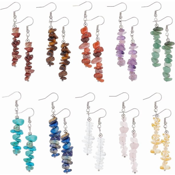 10 pares de pendientes colgantes de piedra de chips, coloridos pendientes de turquesa, exquisitos pendientes de jaspe rojo, piedras preciosas naturales, joyas para bodas y cumpleaños.