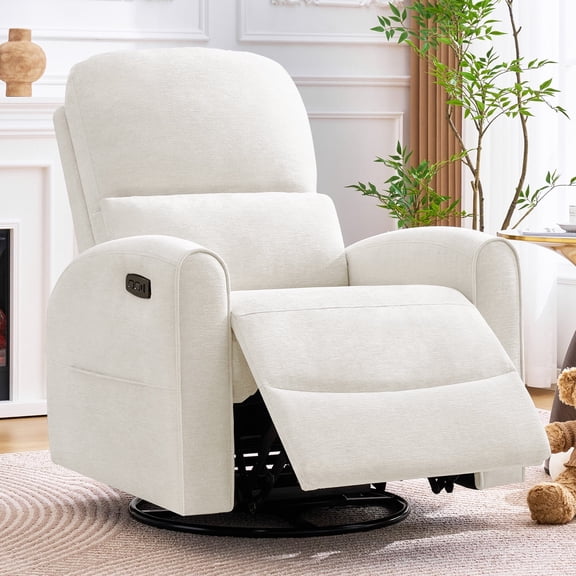 Aemeios Power Recliner Swivel Rocker Glider Chair Chenille Nursery Recliner, White