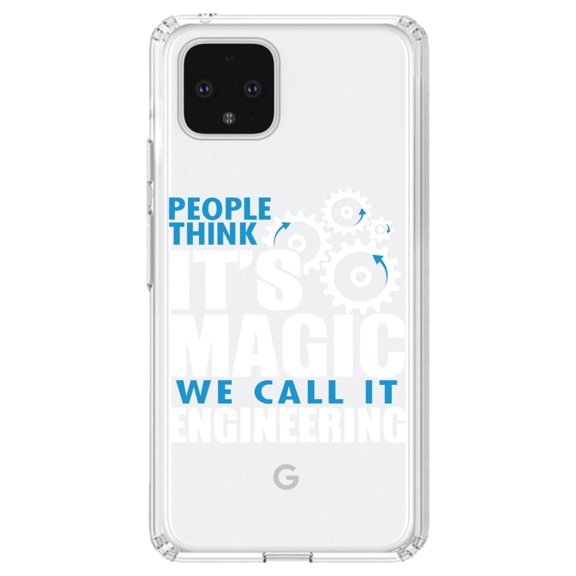 DistinctInk Clear Shockproof Hybrid Case for Google Pixel 4 XL (6.3" Screen) - TPU Bumper Acrylic Back Tempered Glass Screen Protector - People Think It's Magic It's Engineering
