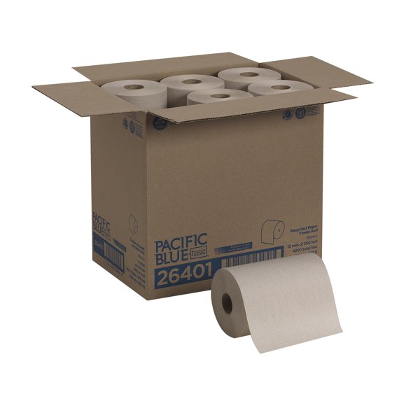 Rollo de toallas de papel Pacific Blue Basic, caja de 12 rollos de 350 pies