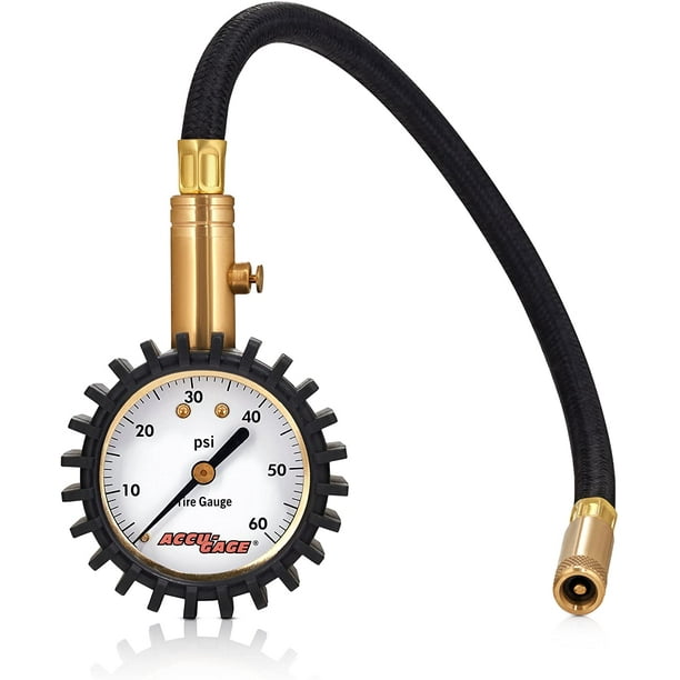 Accurate Straight Chuck Tire Pressure Gauge w/ ShockResistant Rubber