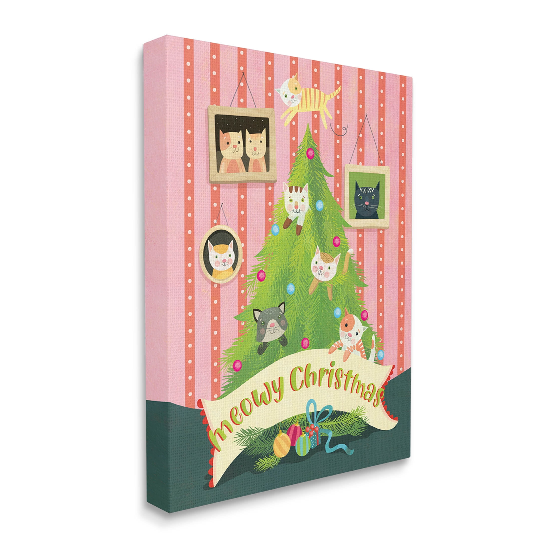 Meowy Christmas Cat Tree Holiday Graphic Art Gallery Wrapped Canvas Print Wall Art