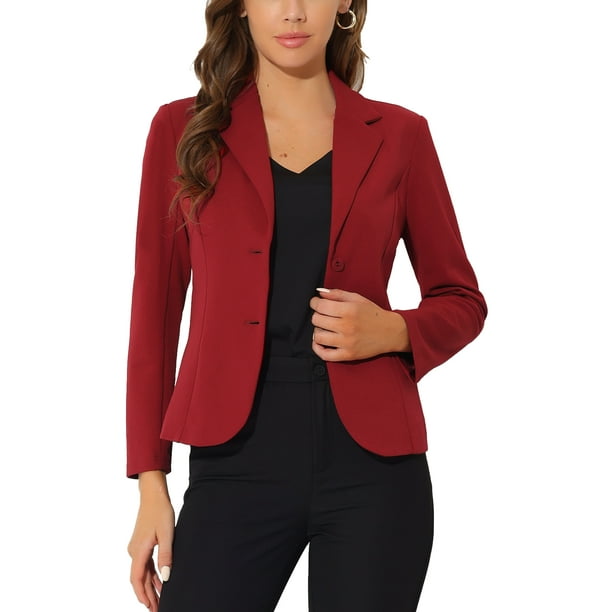 BLAZER DE TRABAJO PARA MUJERES INSPIRE CHIC CON SOLAPA Y MANGAS LARGAS, TRAJE BLAZER BURDEOS TALLA 3XL