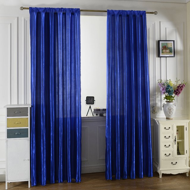1 Cortina De Ventana De Satén Puro Para Habitación, Cortinas De Medio Sombreado (Azul Real)