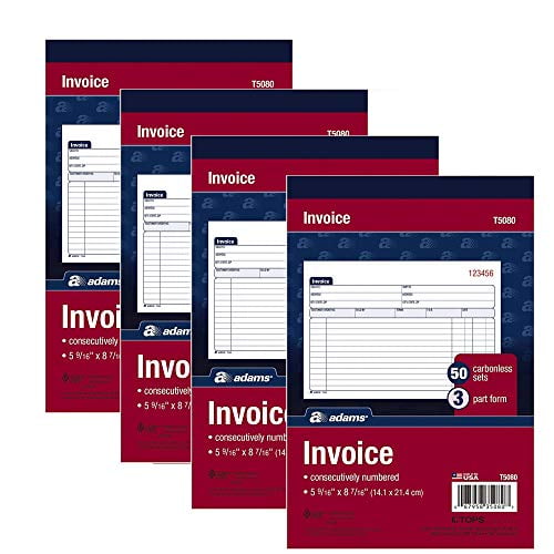 Adams Invoice Book, 3-Part, Carbonless, 5-9/16 x 8-7/16 Inches, 50 Sets per Book (T5080) (4)