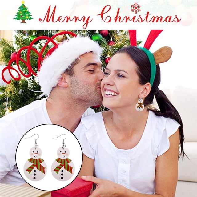 Fiudx Colgante Navideños de Piel Sintética, Elegancia con Diseño de Muñeco de Nieve, Perfectos para Las Fiestas, para Niñas, Fáciles de Usar para Bailar. Incluye Un Par.