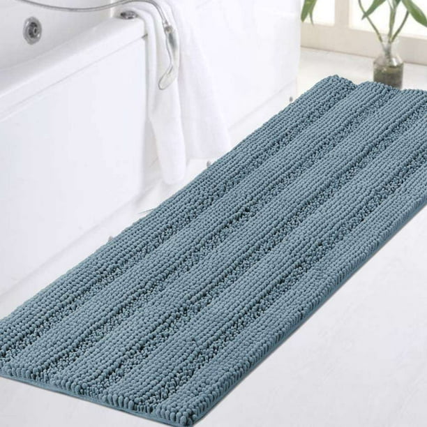 Bathroom Rug Extra Long Bathroom Rug Blue Chenille Bathroom Rug Non-slip Furry Bathroom Mat Furry Shower Mat, Soft and Comfortable, Super Absorbent, Washable Rug, 47 x 17 Inch, Gray Blue