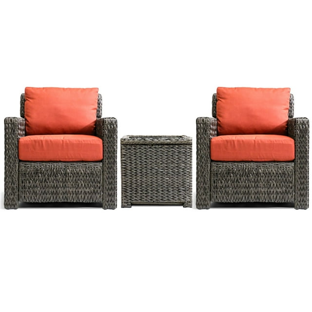 Krikacy Ensemble Bistro de 3 Pcs pour l'Extérieur avec Canapé et Chaises, avec Table d'Extrémité Armoire, Cadre HDPE Toutes Saisons, Orange