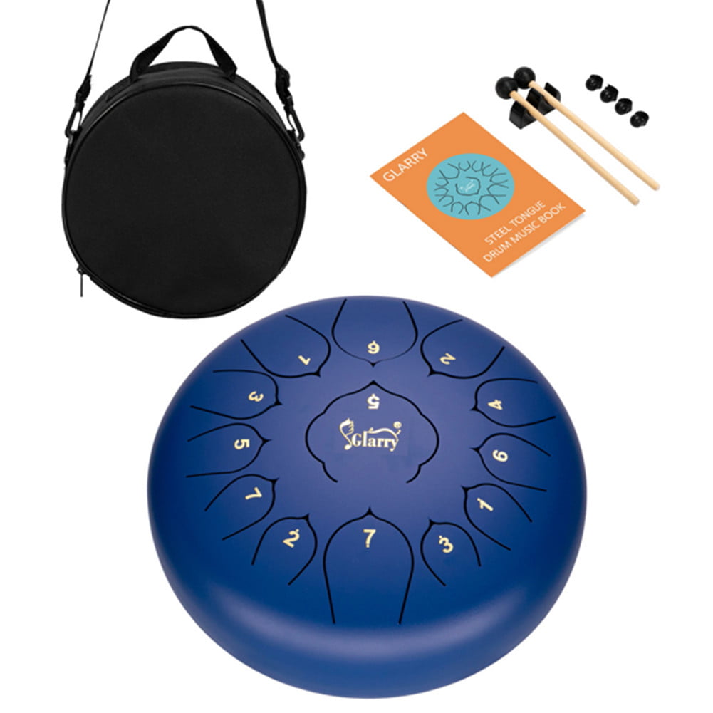11 Notes Steel Tongue Drum Tank Chakra Drum with Padded Travel Bag Portable Handpan Drum 10, Black Finger Picks Percussion Instrument Mallets Music Book Sticker Drumsticks Bracket