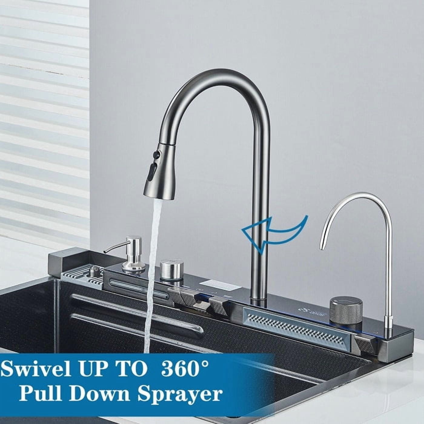 Gun Ash Stainless Steel 30" Drop In Kitchen Sink Top Mount Single Bowl w/Kitchen Facuet