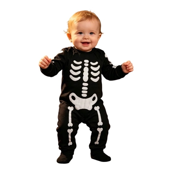 CONROSES Halloween Toddler Baby Boys Jumpsuits Hallowmas Skeleton Graphic Onesies Long Sleeve Fall Winter One Piece Footless Romper, Size 9-12 Months