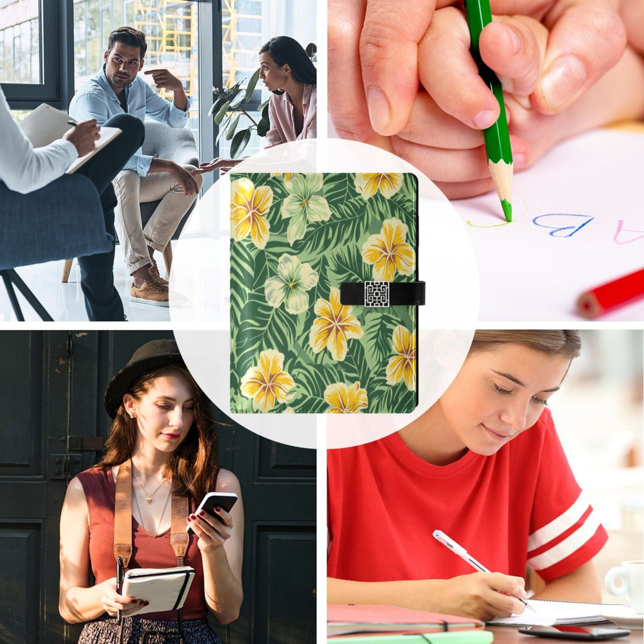 Leather Planner Leather Notebook Notebook Journal Binder Design Pen Pocket Design Convenient for Storage Hawaiian Yellow Flower