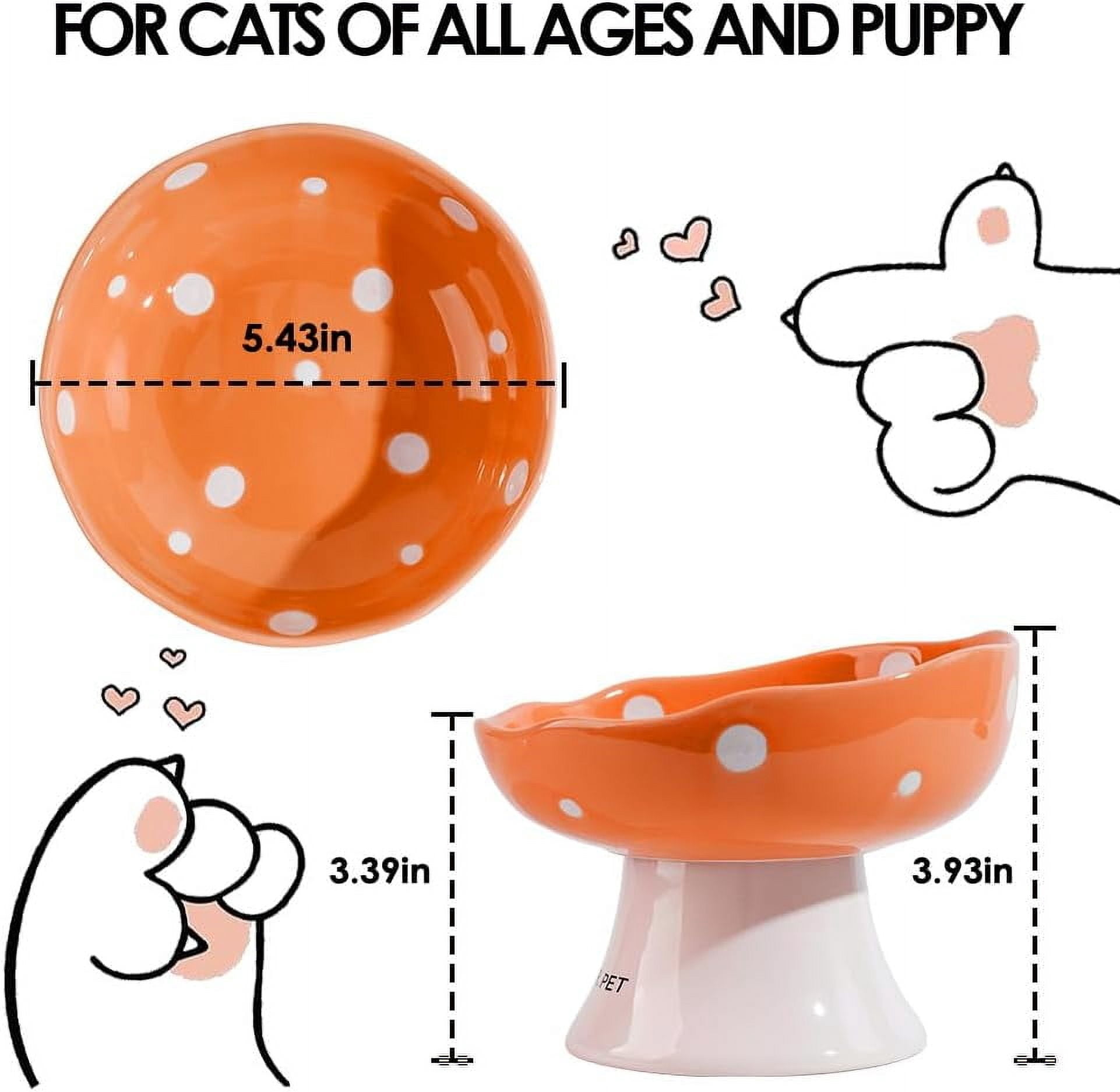 Ceramic Elevated Cat Bowls, Tilted Raised Pet Dish Anti Vomit Kitten Bowl for Indoor Cats, Whisker Friendly Pet Food and Water Bowl for Kitten, Cat, Puppies, Dishwasher Safe (Orange)