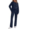 thumbnail image 2 of Frontwalk Women Tracksuit Set Elastic Waist Jogger Sets Solid Color Sweatshirt And Sweatpant Ladies Casual Two Piece Outfit Pocket Dark Blue 2XL, 2 of 5
