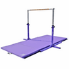 Adjustable Height Kip Bar Pro w/ 10'x4'x2" Tumbling Folding Mat | Junior Training Gymnastics Horizontal Bar Beech Wood - Purple