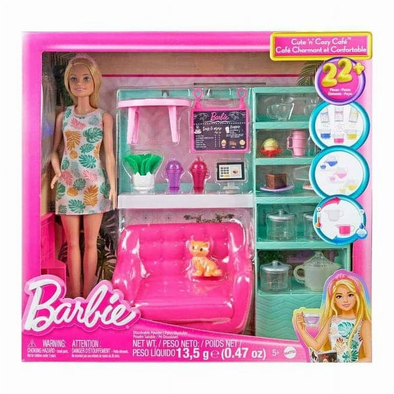 Barbie Tea Time Play Set HKT94, Cute 'n' Cozy Caf√© Playset with