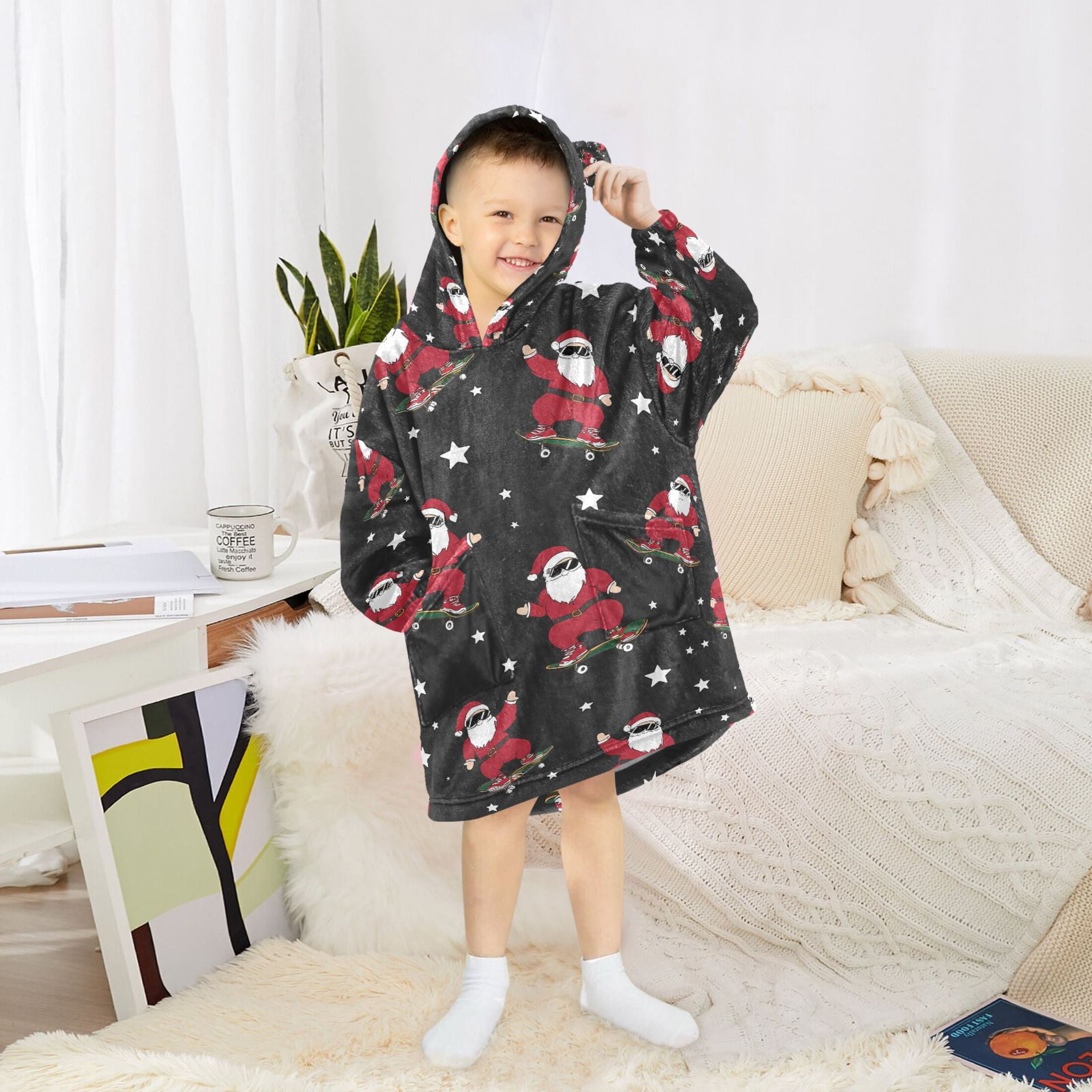 joogoo Blanket Hoodie for Christmas Santa Claus Skating Oversize Sweatshirt 3-14 YR L