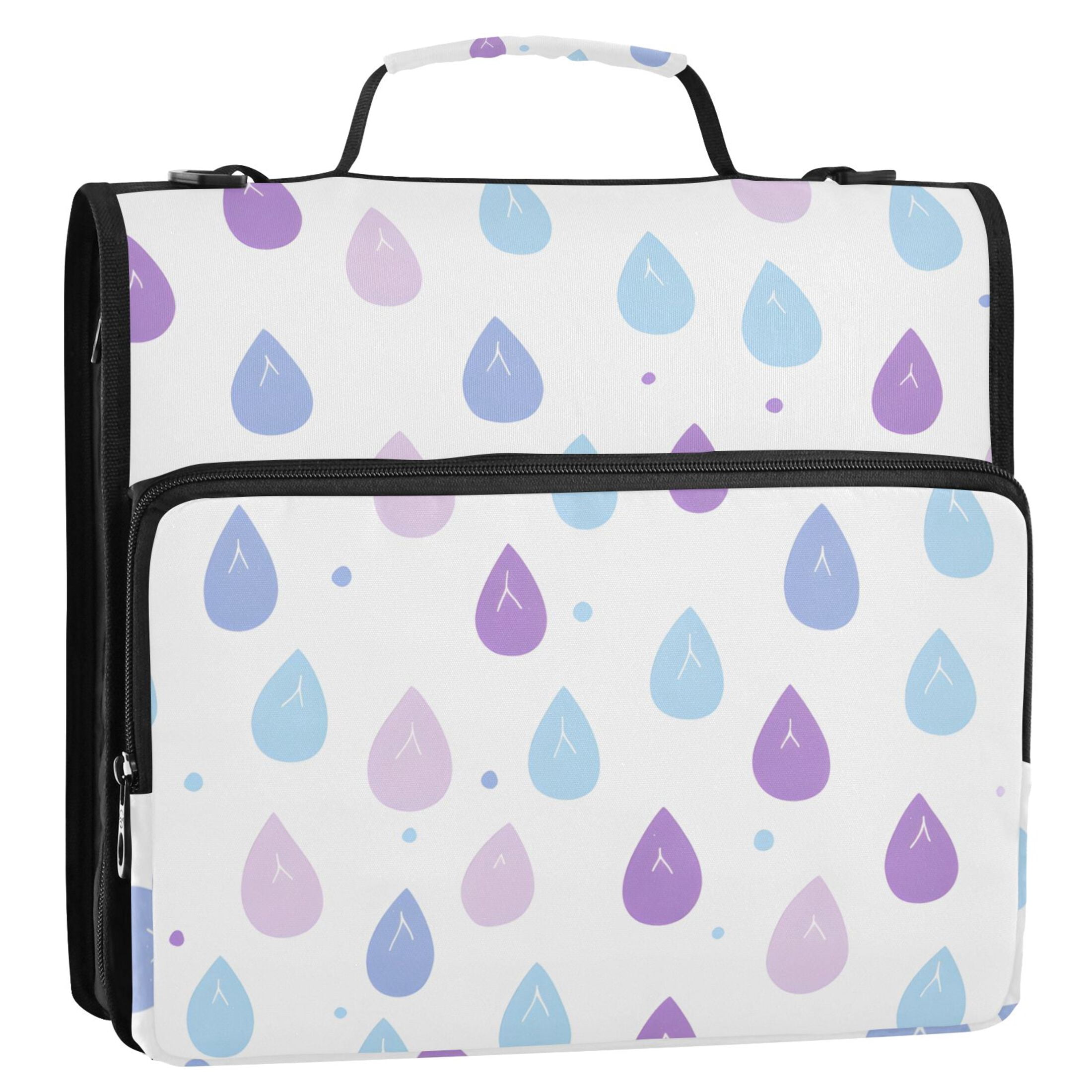 3 Ring Zipper Binder with Shoulder Strap Waterproof Trapper Keeper 2 Inch D-Ring 500 Sheets Capacity Cartoon Raindrop