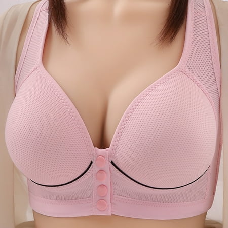 TrendVibe365 Wireless Pushup Bra for Women Plus Size Wireless Push up Bralette Padded Snap Front Closure Wide Strap Corset Full Coverage Crop Tank Top Comfy Lingerie Pink 3XL