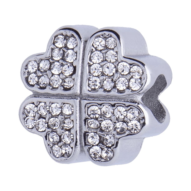 Charm para Pulsera LuckyLy, Dije de Trébol, Acero Inoxidable y Zirconia Cúbica, Modelo Clover plateado UNITALLA