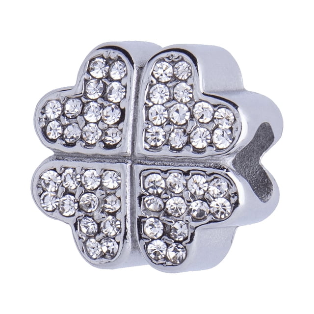 Charm para Pulsera LuckyLy, Dije de Trébol, Acero Inoxidable y Zirconia Cúbica, Modelo Clover plateado UNITALLA