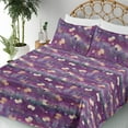 thumbnail image 3 of Ambesonne Floral Fitted & Flat Sheet with Shams 4 Pcs Set, Asian Winter Flowers Pattern, Queen, Purple Peach and Teal, 3 of 5
