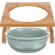 thumbnail image 2 of Ceramic Elevated Cat Bowl Set With Wood Stand Designed For Pet Owners Light Green Easy To Clean Angled Shape 1 Set, 2 of 4