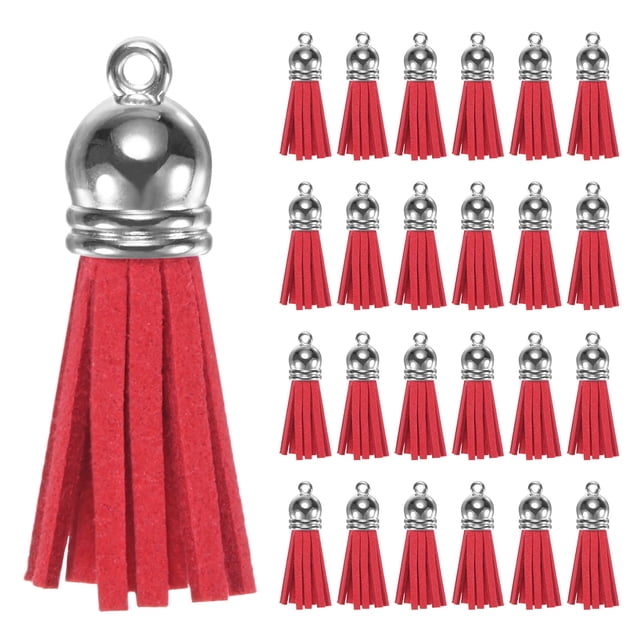 Uxcell 100-Pack Borlas de Suede Sintético de 1.4 Pulgadas para Llaveros en Rojo Brillante con Anillos para Manualidades de Bricolaje