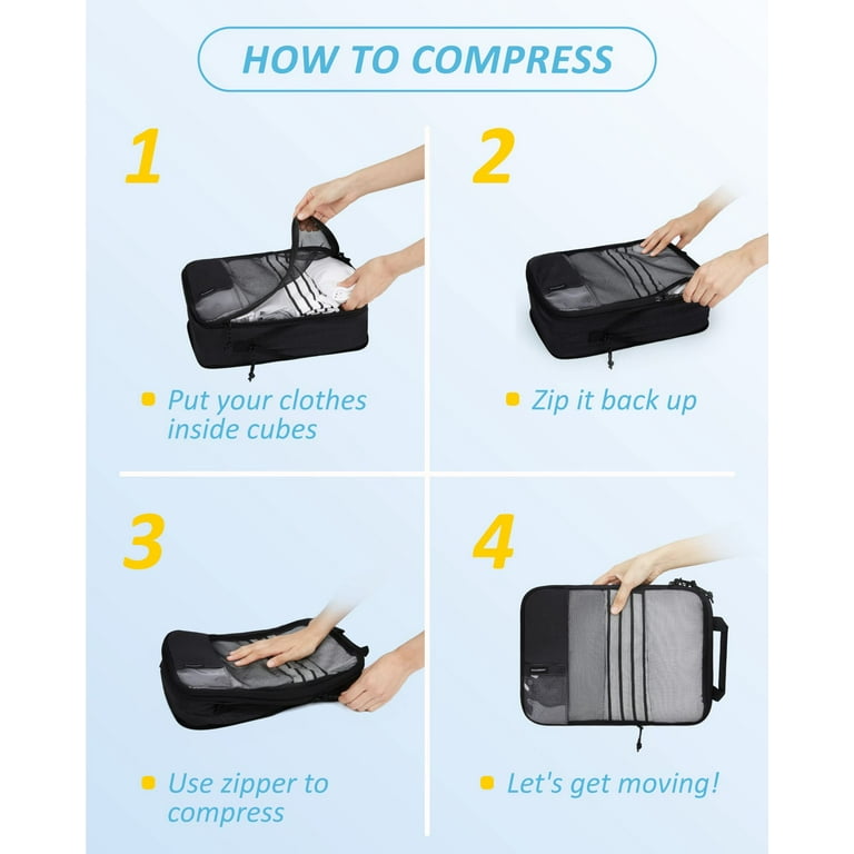 BAGSMART Compression Packing Cubes for Suitcases 6pcs, Black