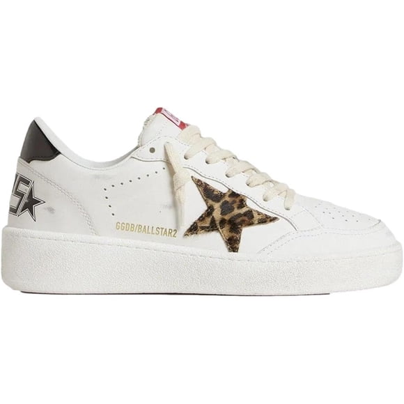Golden Goose Women's Ball Star Leather White/Beige Brown Black Leo/Black Running Shoes