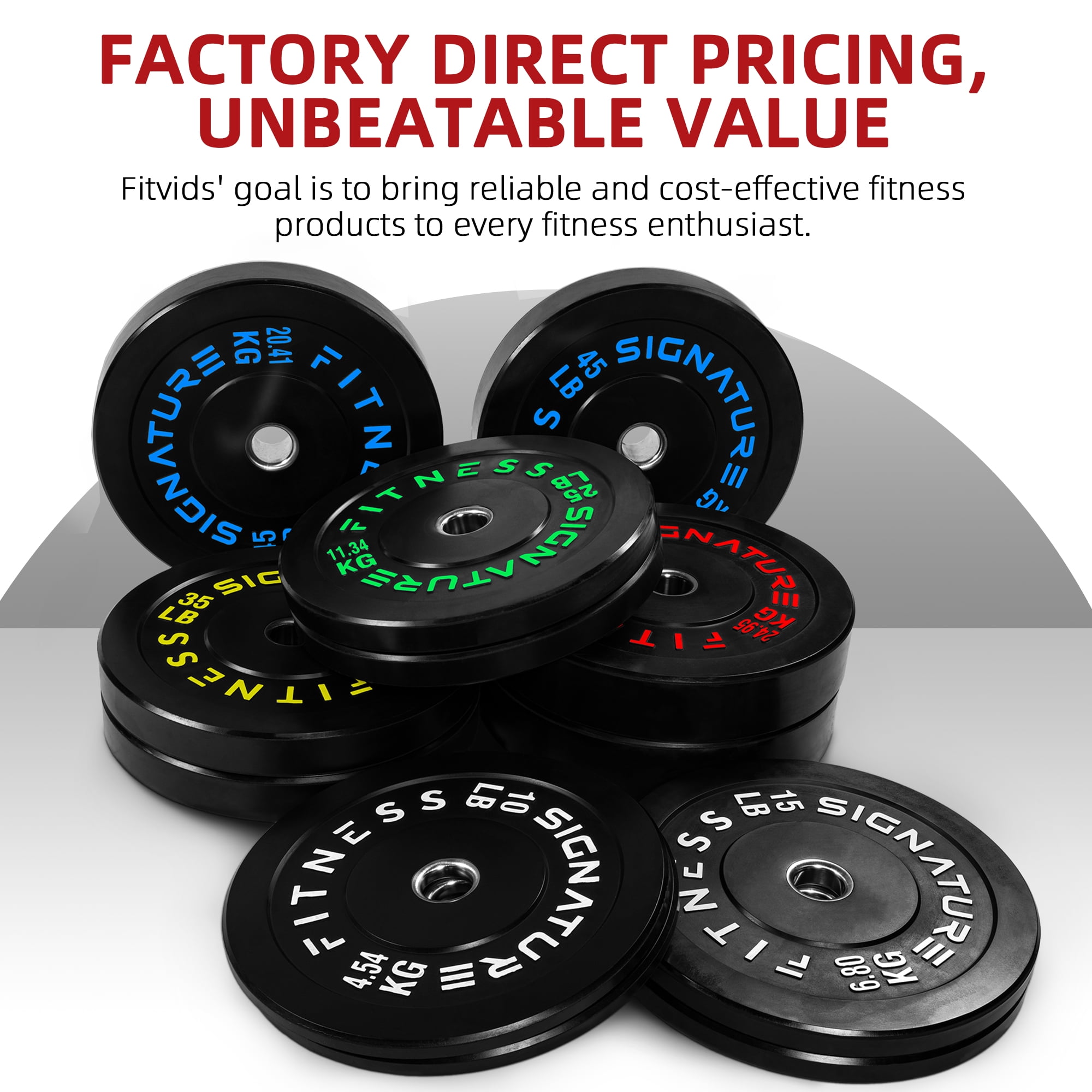 Fitvids 2-Inch Olympic Rubber Weight Plates Sets, Bumper Plates Set with Barbell for Strength Training, 180-390 Lbs Multiple Options