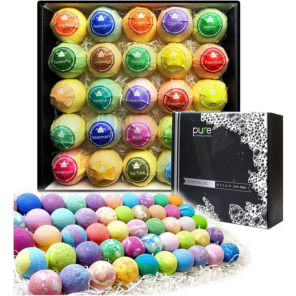 Natural Bath Bombs Gift Set for Women. 50 Essential Oil Bath Bombs with