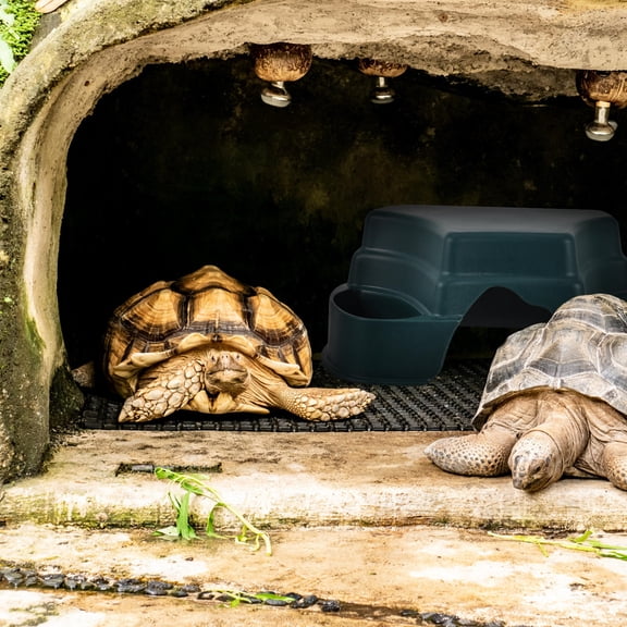 UPOUART Tortoise Hide Cave Green Plastic Adornment for Reptile Box 2Pcs
