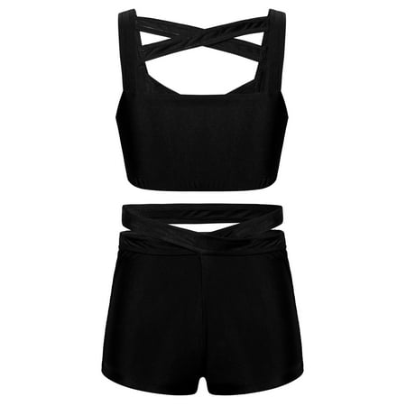 Sywiyi Kids Girls 2 Piece Bra Crop Top with Shorts Set Dance Sports Workout Fitness Summer Tracksuit Black 8