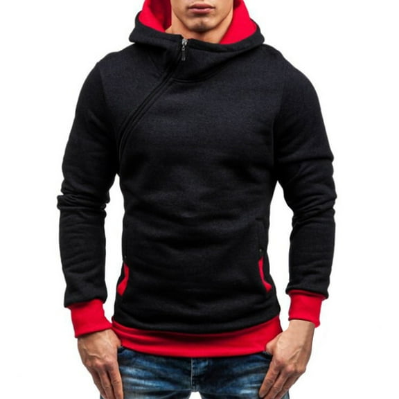 Chbgutlmr Hoodies for Men Slant Zipper Long Sleeve Slim Fitting Sweatshirt Color Block Casual Stylish Pullover with Pockets