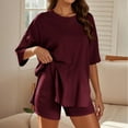 thumbnail image 2 of Trendy Women's Shorts Suit For Everyday Wear And Vacations Stylish Round Neck Design Solid Color Outfit Ideal For Summer Adventures With Sneakers, 2 of 2