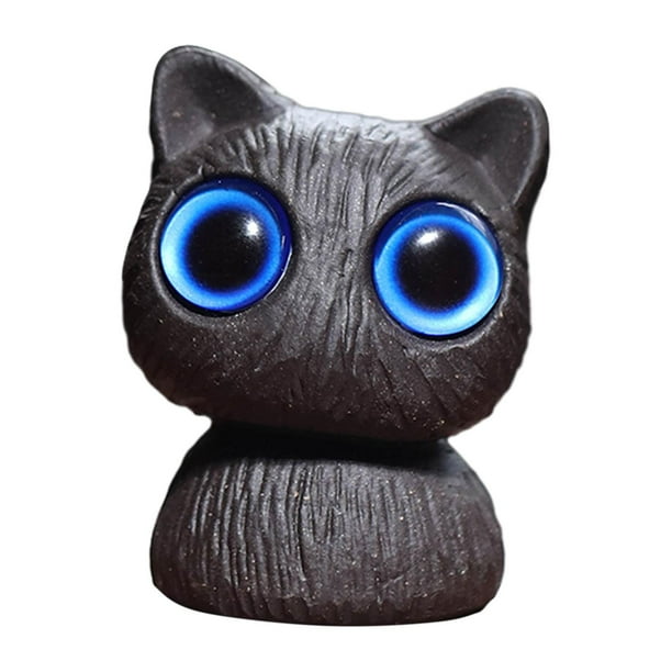 Estatua de gato en miniatura, mascota de té, gato de ojos grandes, figura creativa, adorno de té Kungfu Ojos azules