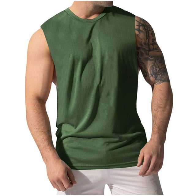 LOVZFMLL Débardeurs pour Hommes Fente Latérale Ceinture Sans Manches Entraînement Physique Col Rond Sport