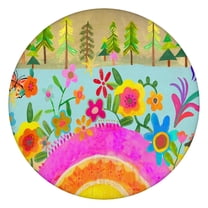 Vinyl Round Tablecloth with Floral Boho, Elastic Edge Fits 38 to 42 Inch Tables, 44" Wrinkle Resistant Cover for Entertaining