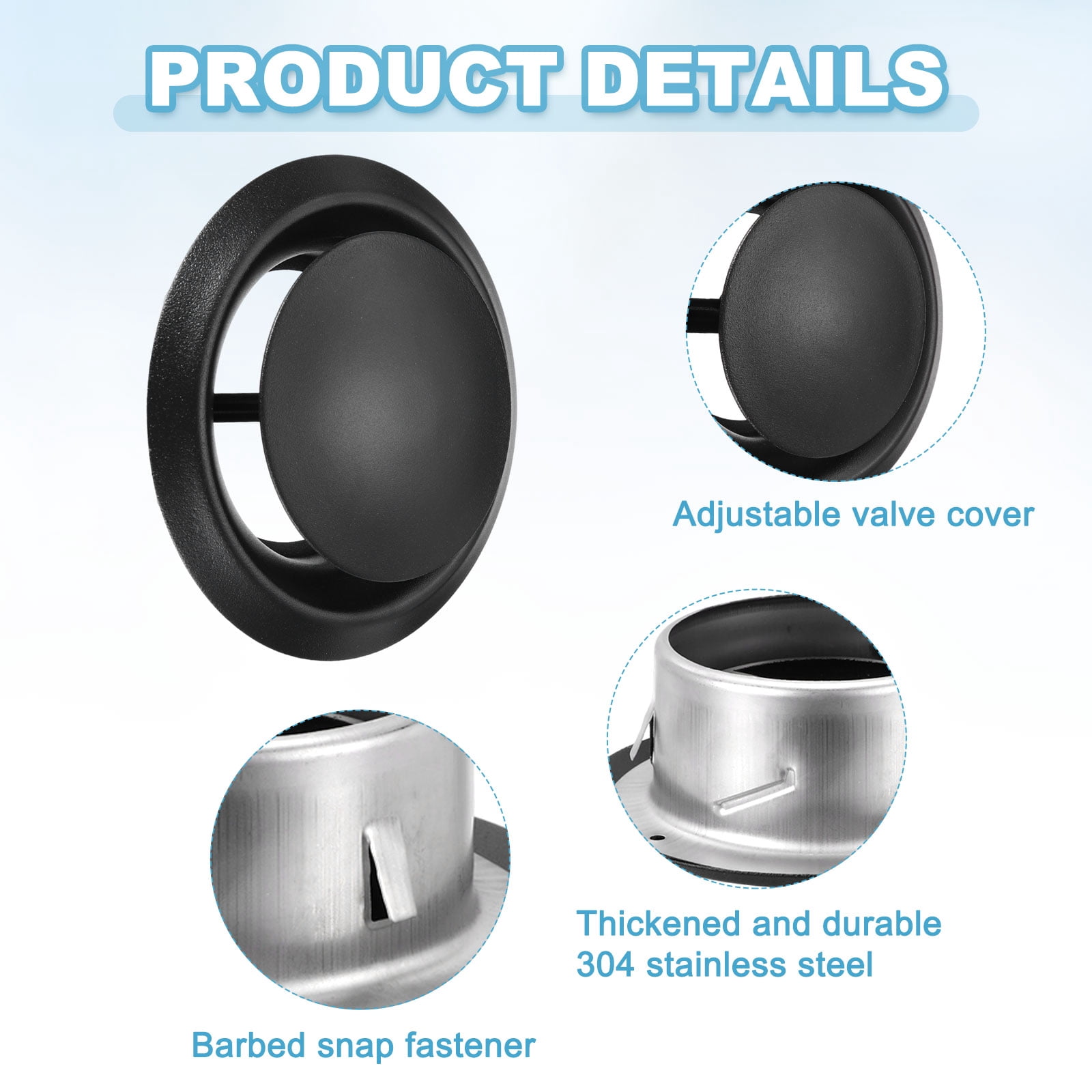 Uxcell 2Set 5 Inch Round Ceiling Diffuser, 304 Stainless Steel Adjustable Wall Air Vent Diffuser Vent Duct Cover Exhaust Supply for Kitchen Bathroom Garage, Black