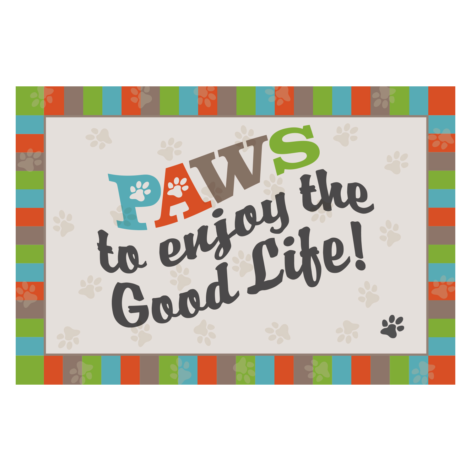 Personalized Planet 27x18 PAWS to Enjoy the Good Life Doormat with Custom Pet Name Printed on Colorful Rectangular 1/8” Thick Non Slip Mat for Kitchen Hallway Deck or Porch