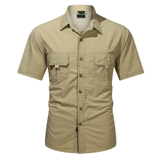 Xdzjlr Polos pour Hommes, Coupe Extérieure, Randonnée avec Poches, Manches Courtes, Décontracté, Alpinisme, Respirant, TG