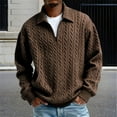 thumbnail image 2 of KHONTS Men's Quarter Zip Pullover Sweater Cable Knit Polo Shirts Solid Color Lapel down Warm Fashion Long Sleeve Sweatshirt Brown M, 2 of 4