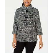 JM Collection Women's Printed 3/4-Sleeve Jacket Black Size Petite Medium