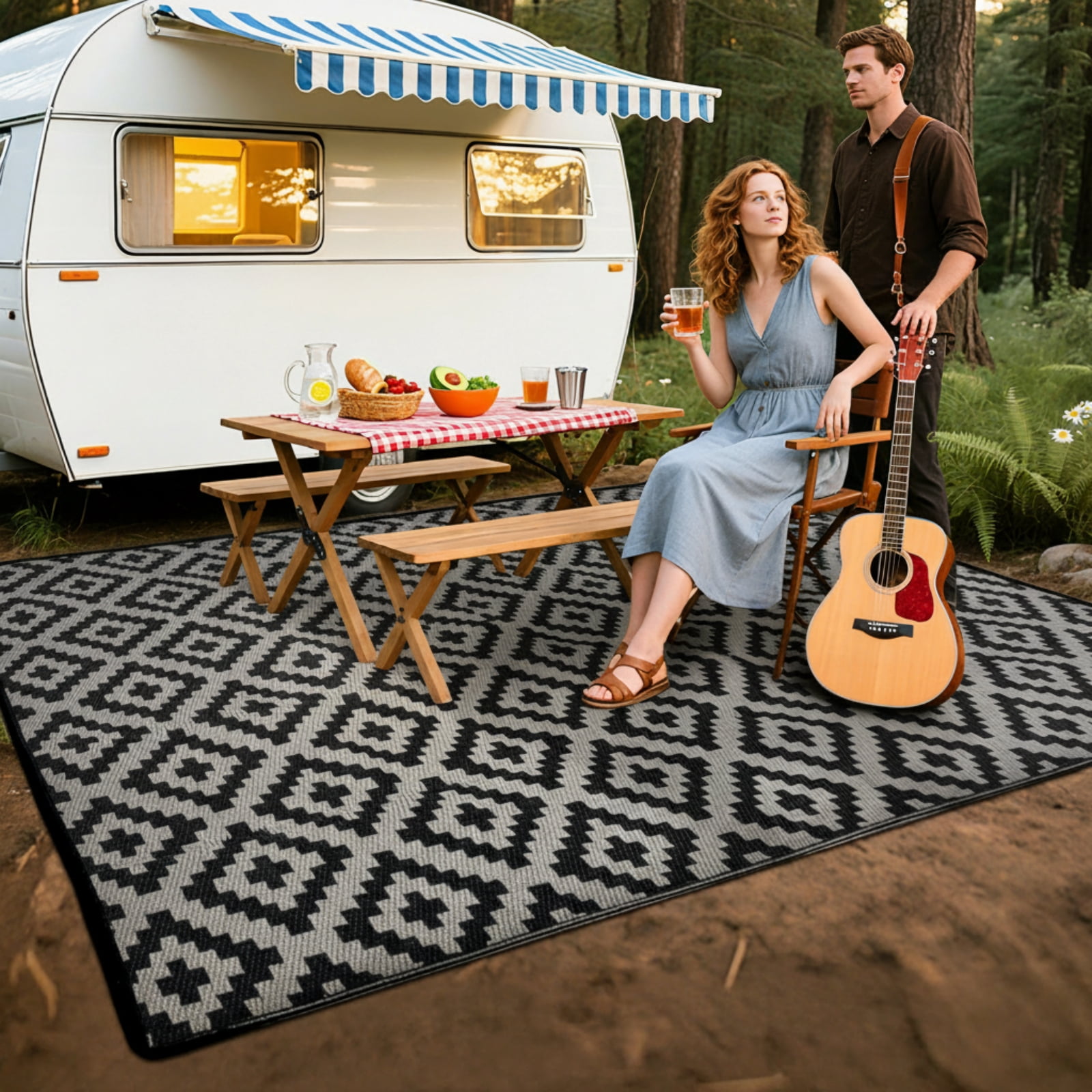 UNTIMATY 4'×6' Outdoor Rug Waterproof Patio Carpet Outdoor Area Rug Large Plastic Straw Mat for RV Camping Porch Deck Balcony