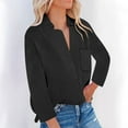 thumbnail image 2 of BLVB Cotton Linen Shirts for Women Long Sleeve V Neck Collared Work Tops Comfy Pockets Office Blouses T Shirts Black, 2 of 7